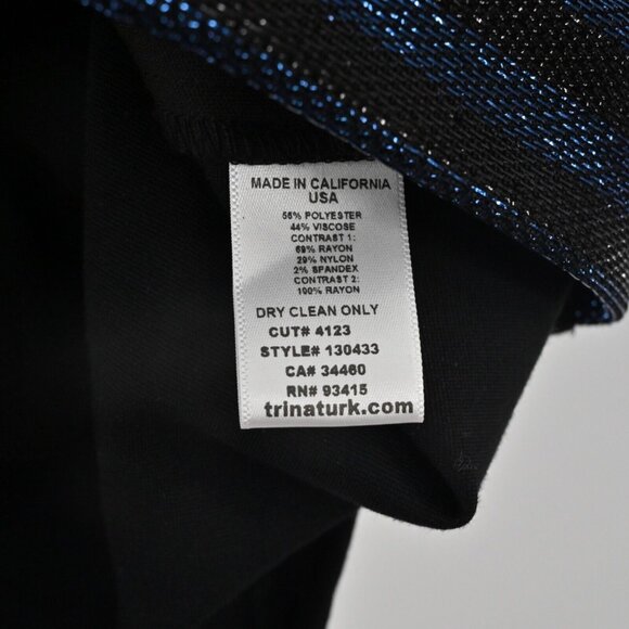 TRINA TURK‎ Dress Womens Sz 6 Metallic Black Blue Stripe Scoop Neck Mini Sweater - Picture 9 of 13